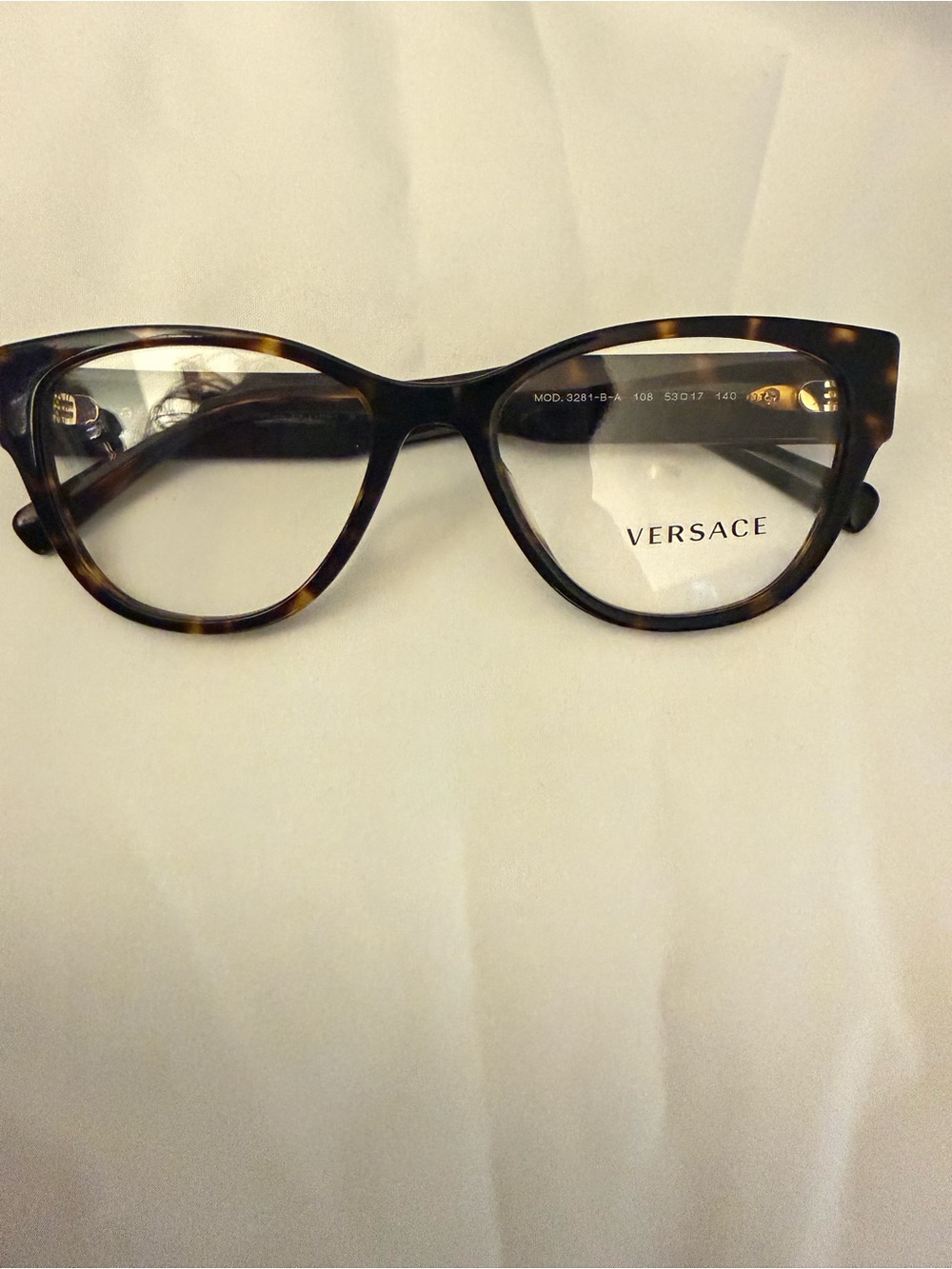Versace Eyeglasses Frames MOD.3281-B 108 Dark Havana Cat Eye Crystals 53-17-140
